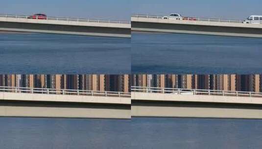 城市交通河水上的立交桥高架桥车流建筑楼群高清在线视频素材下载