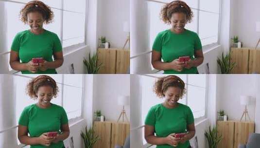 一位年轻女性在愉快的玩手机高清在线视频素材下载