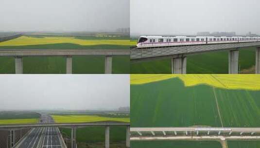 武汉地铁16号线穿越油菜花海绿色麦浪高清在线视频素材下载