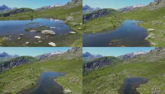 法国阿尔卑斯山的拉克·吉查德山湖——空中基座高清在线视频素材下载