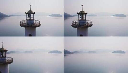 杭州千岛湖和灯塔航拍高清在线视频素材下载
