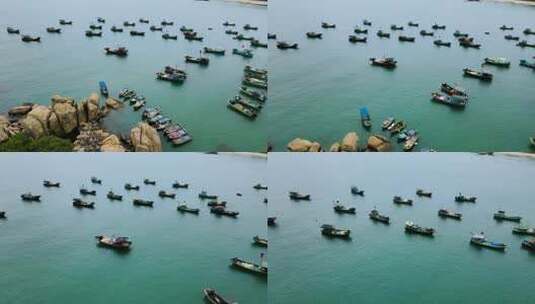 海南省万宁市渔村渔排渔船航拍高清在线视频素材下载
