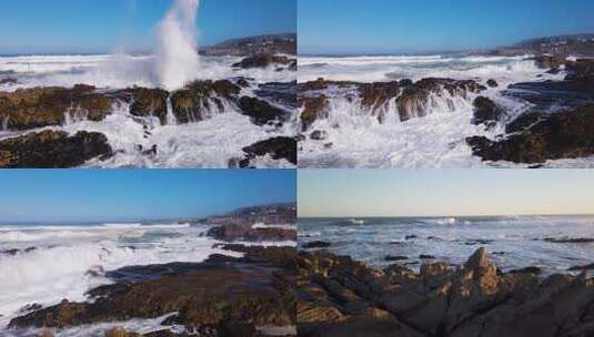 海浪拍打岩石暗礁海啸浪花高清在线视频素材下载