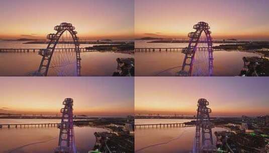 航拍黄昏下的欢乐港湾高清在线视频素材下载