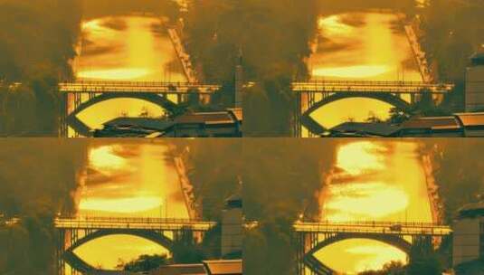 夕阳黄昏城市建筑小桥河流高清在线视频素材下载