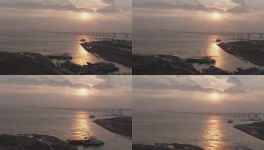 崇明跨江大桥的日出日落高清在线视频素材下载