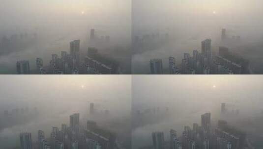 云雾缭绕的湖南衡阳城市风光4k航拍高清在线视频素材下载