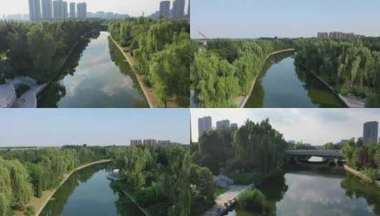 城市河道航拍高清在线视频素材下载