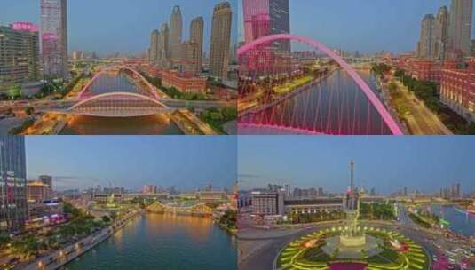 4K高清航拍天津城市建筑城市夜景高清在线视频素材下载