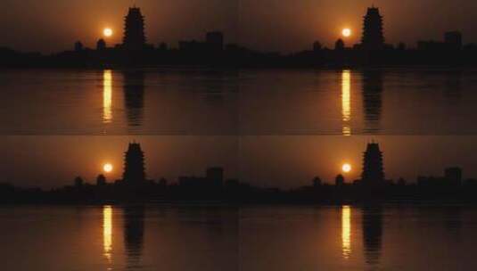黄河中夕阳长长的倒影高清在线视频素材下载