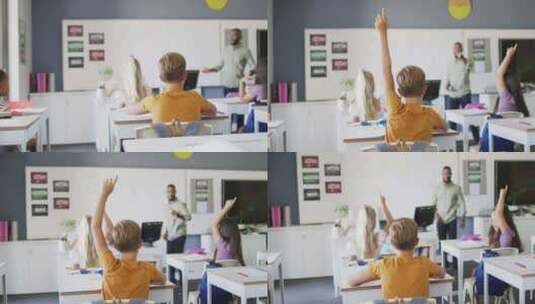不同学生在课堂上举手的背影视频高清在线视频素材下载