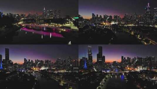 城市航拍澳大利亚墨尔本摩天大楼雅拉河夜景高清在线视频素材下载