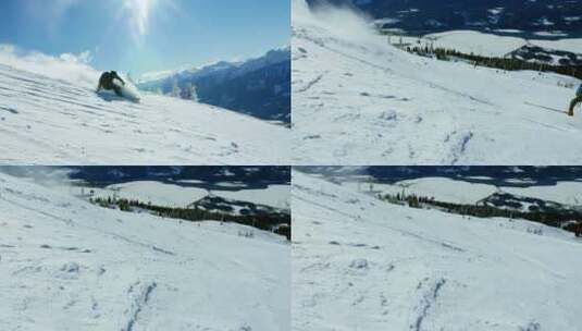 雪山上的单板滑雪者高清在线视频素材下载