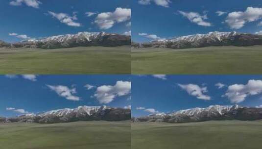 雪山 草地 羊群 蓝天白云高清在线视频素材下载