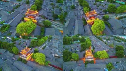 四川阆中古城高视角航拍古建筑街道夜景高清在线视频素材下载