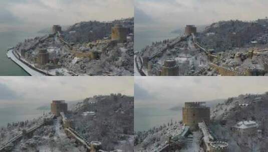 城堡和海峡的鸟瞰图高清在线视频素材下载