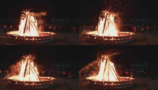 篝火舞会、阿克塞县城篝火晚会航拍高清在线视频素材下载