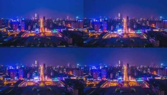 湖南长沙火车站夜景景点航拍延时摄影高清在线视频素材下载