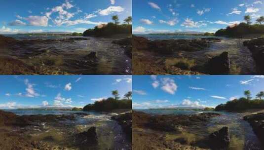 夏威夷湾，海浪撞击的时间推移，莫纳克亚山上空部分多云。拍摄于高清在线视频素材下载