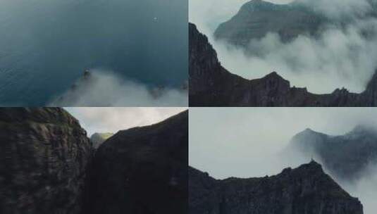 FPV航拍震撼登山顶俯视征服自然山川湖泊高清在线视频素材下载