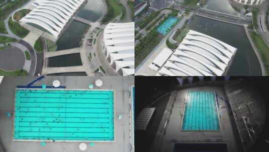 上海东方体育中心 游泳馆航拍高清在线视频素材下载