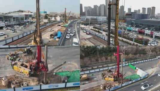 航拍-施工中的青岛重庆路高清在线视频素材下载