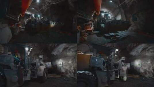 土地资源矿井坑洞内装载机工作高清在线视频素材下载