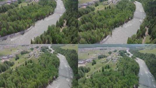 航拍夏季的新疆禾木村风景高清在线视频素材下载