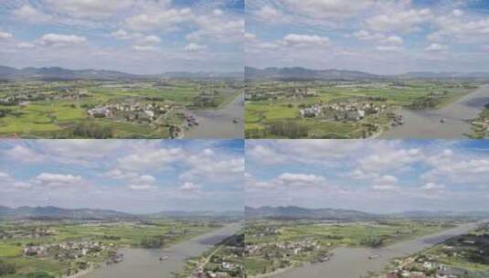 平原丘陵乡村田野山脉河流航拍高清在线视频素材下载