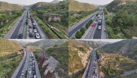 国庆节假日高速公路堵车高清在线视频素材下载