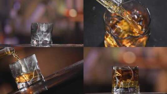 高端洋酒升格倒酒威士忌XO酒花夜店酒吧高清在线视频素材下载