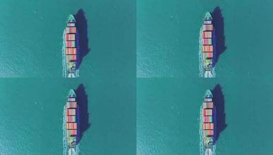 航拍俯拍海上货运集装箱船高清在线视频素材下载