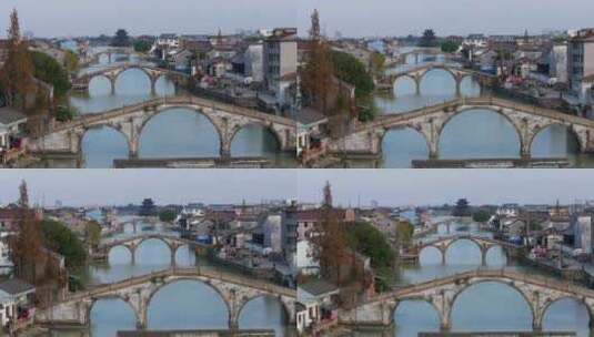 浙江湖州双林三桥高低空航拍高清在线视频素材下载