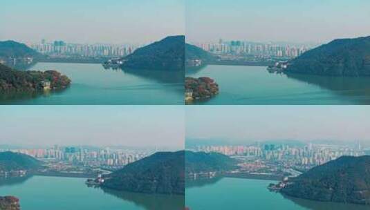 青山湖和临安城高清在线视频素材下载