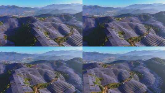 山上太阳能光伏板 光伏发电站航拍高清在线视频素材下载