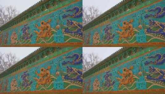 北京北海公园的建筑风光九龙壁高清在线视频素材下载