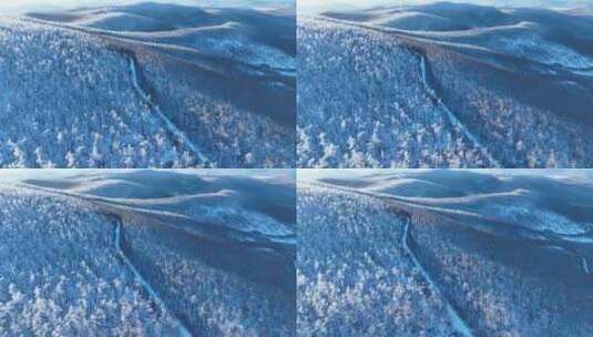 航拍大兴安岭黎明林海雪原高清在线视频素材下载