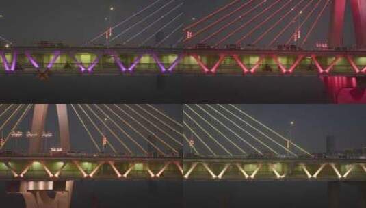 夜幕下城市跨江大桥上的骑行者高清在线视频素材下载