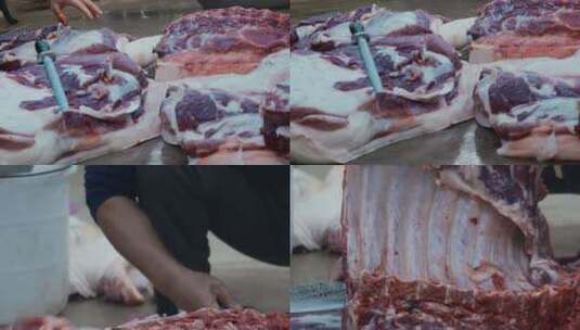 乡村年底杀年猪猪肉排骨高清在线视频素材下载