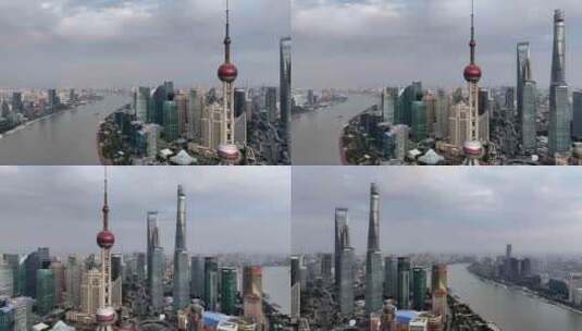 上海外滩陆家嘴东方明珠航拍高清在线视频素材下载