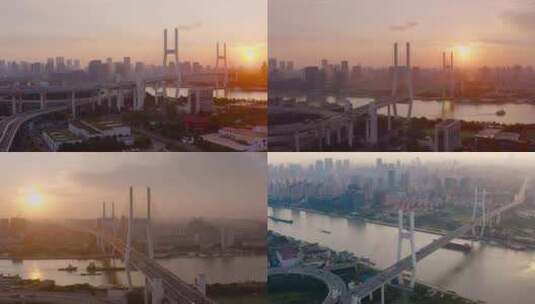 上海南浦大桥 城市立交桥 城市车流高清在线视频素材下载