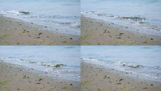 白天海边沙滩海浪浪花沙子特写慢动作高清在线视频素材下载