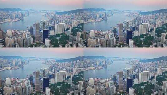 香港维多利亚港城市风光航拍高清在线视频素材下载