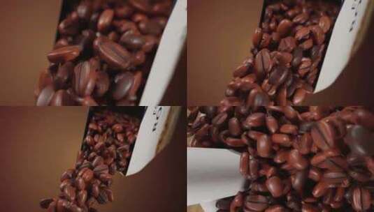 倒咖啡豆特写镜头喝咖啡高清在线视频素材下载