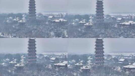 航拍瘦西湖景区园林大明寺观音山宋夹城雪景高清在线视频素材下载