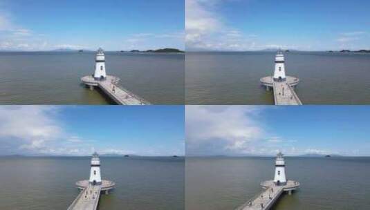 航拍珠海旅游海边地标建筑爱情灯塔高清在线视频素材下载