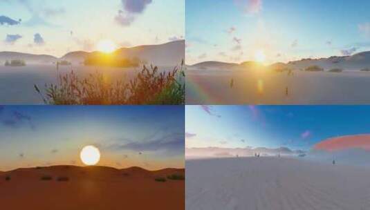 早晨沙漠太阳升起延时动画高清在线视频素材下载