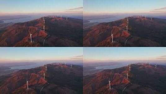 云南玉溪市磨豆山风力发电机风车风电航拍高清在线视频素材下载
