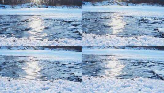 阳光照耀冬日河面高清在线视频素材下载