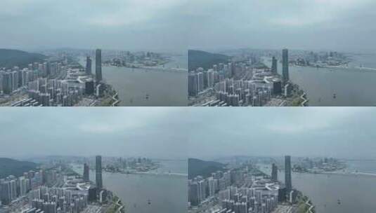 阴天珠海中心大厦航拍城市摩天大楼珠海风光高清在线视频素材下载